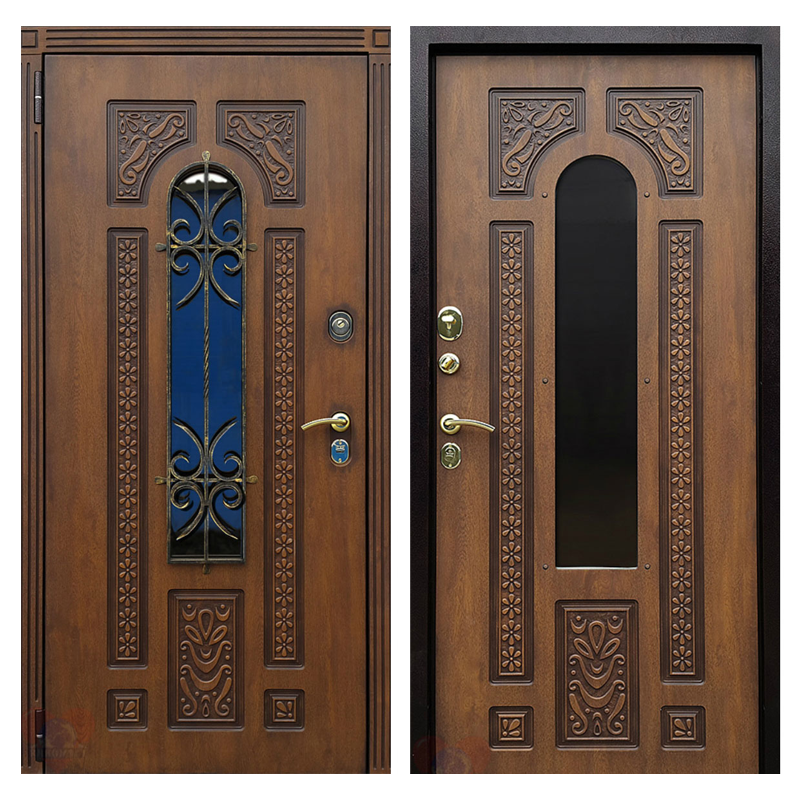Входная металлическая дверь MRSК-003 (МДФ панели + стеклопакет + ковка)