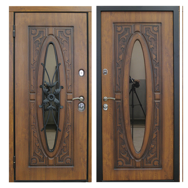 Входная металлическая дверь MRSК-005 (МДФ панели + стеклопакет + ковка)