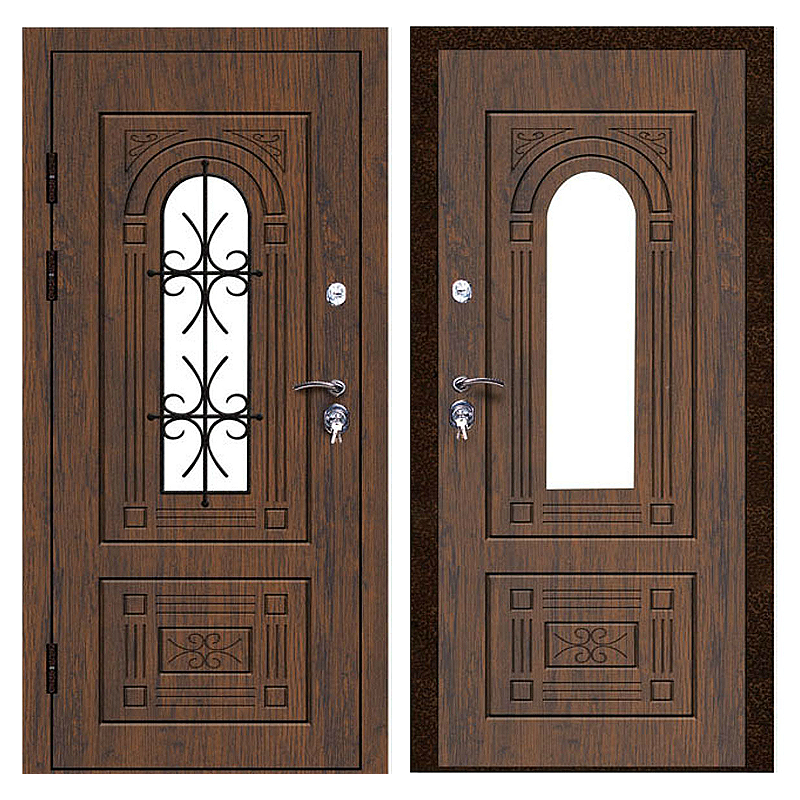 Входная металлическая дверь MRSК-006 (МДФ панели + стеклопакет + ковка)