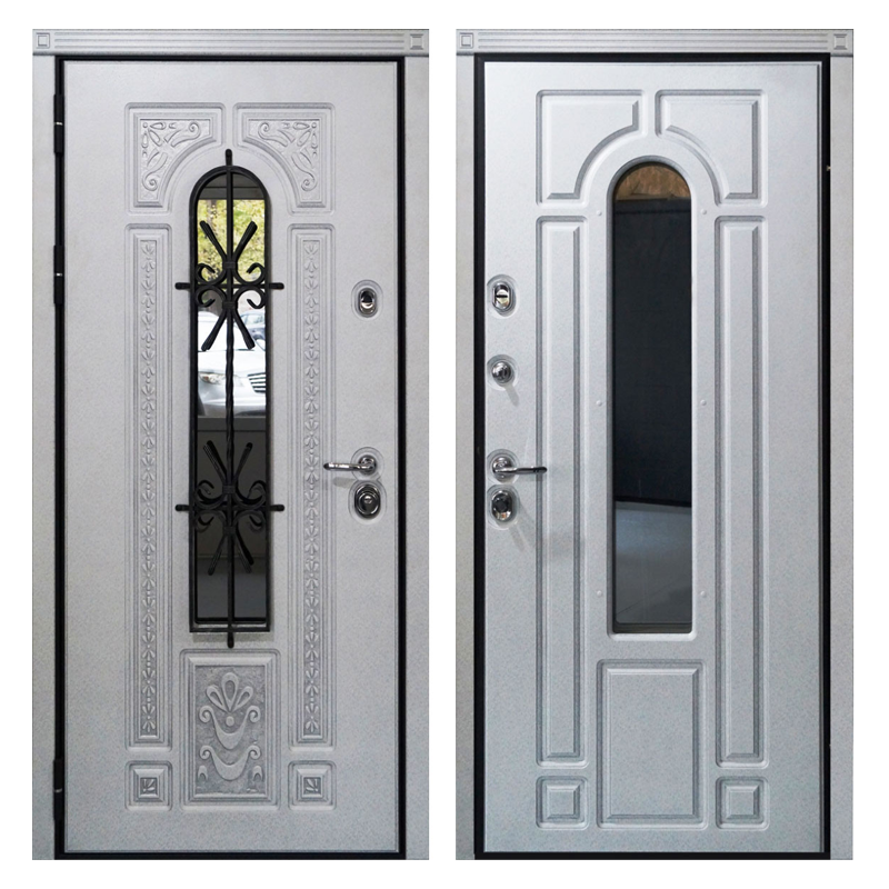 Входная металлическая дверь MRSК-007 (МДФ панели + стеклопакет + ковка)