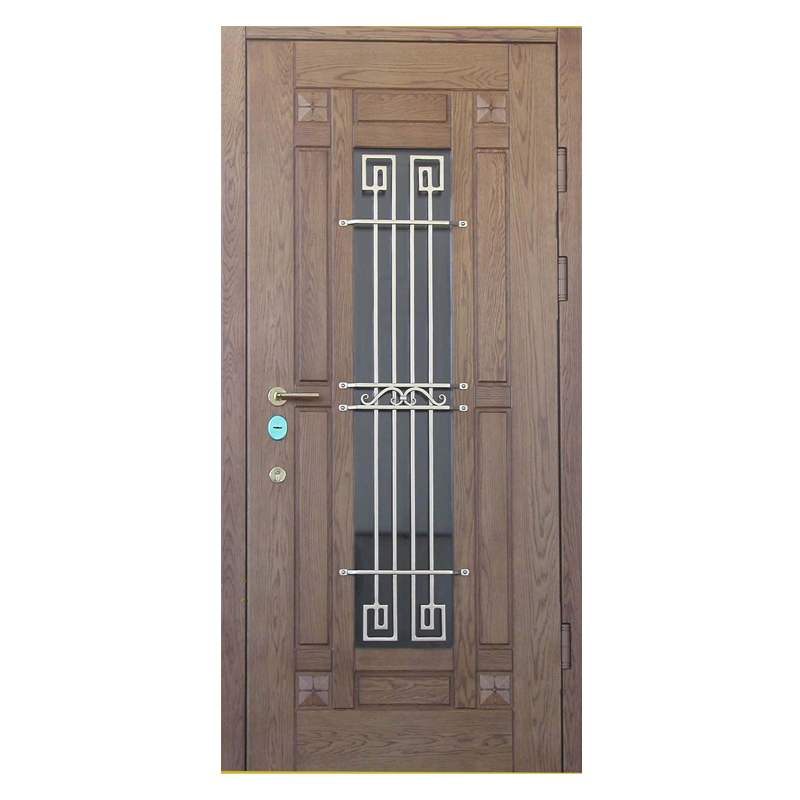 Парадная входная металлическая дверь PD-002 (МДФ + стеклопакет + ковка)